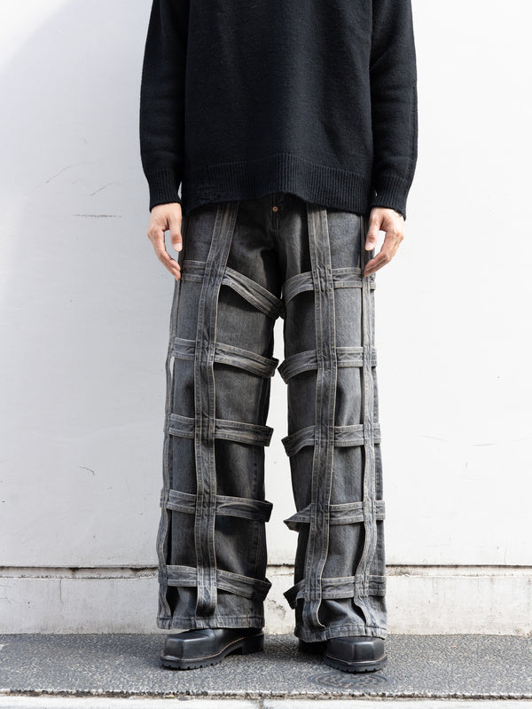 [Expected to arrive in October] SUGARHILL / CAGED DENIM PANTS-BLACK-