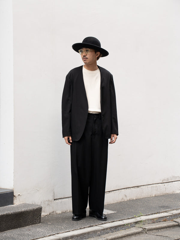 nonnotte / Wool Gabardine Draping No Collar N Jacket -Black-