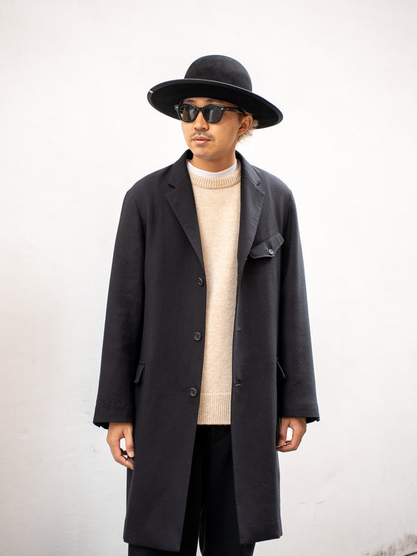 THONAI / FINE DOUBLE WOOL TWILL  WORK COAT-BLACK-