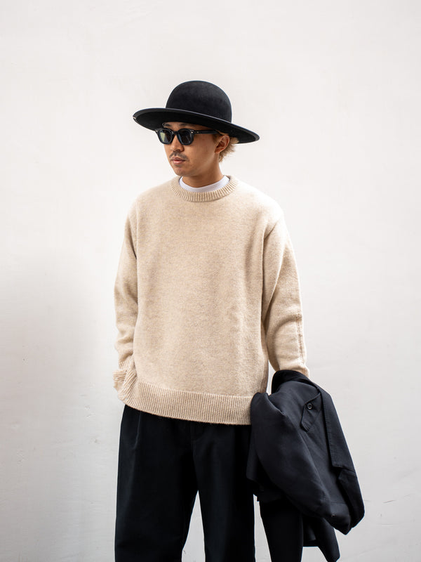 THONAI / CHUNKY WOOL CASHMERE CREW NECK KNIT-IVORY-