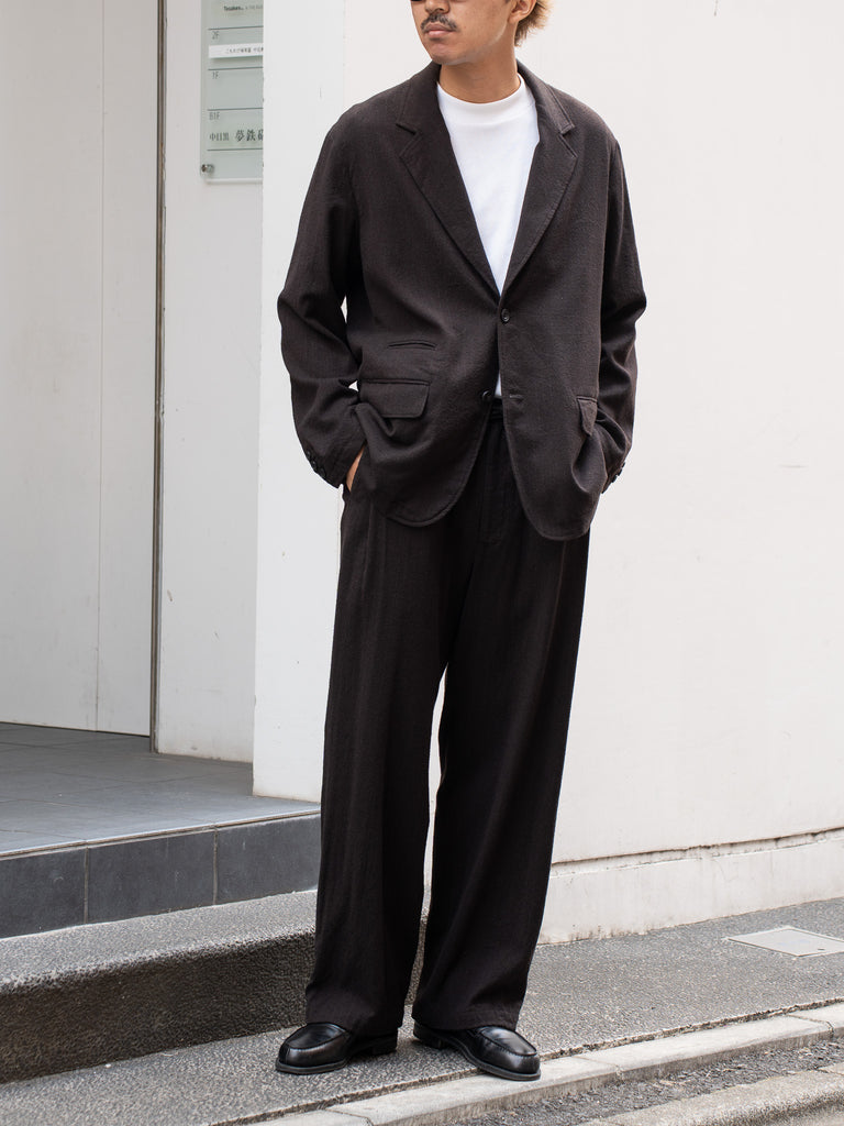 ULTERIOR / WASHED WOOL SILK STRIPE DRAWSTRING PANTS -DARK