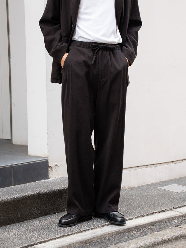 ULTERIOR / WASHED WOOL SILK STRIPE DRAWSTRING PANTS -DARK BROWN-