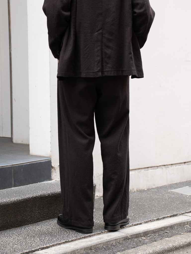 ULTERIOR / WASHED WOOL SILK STRIPE DRAWSTRING PANTS -DARK BROWN