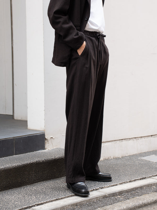 ULTERIOR / WASHED WOOL SILK STRIPE DRAWSTRING PANTS -DARK BROWN-