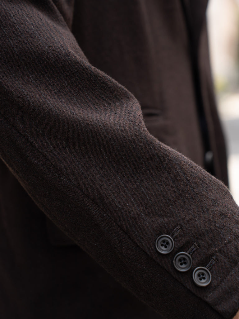 ULTERIOR / WASHED WOOL SILK STRIPE 2B JKT -DARK BROWN-