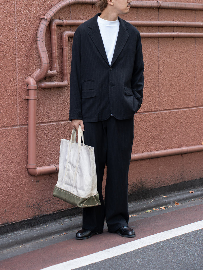 ULTERIOR WASHED WOOL SILK STRIPE セットアップ ULTERIOR / WASHED WOOL SILK STRIPE DRAWSTRING PANTS -BLACK