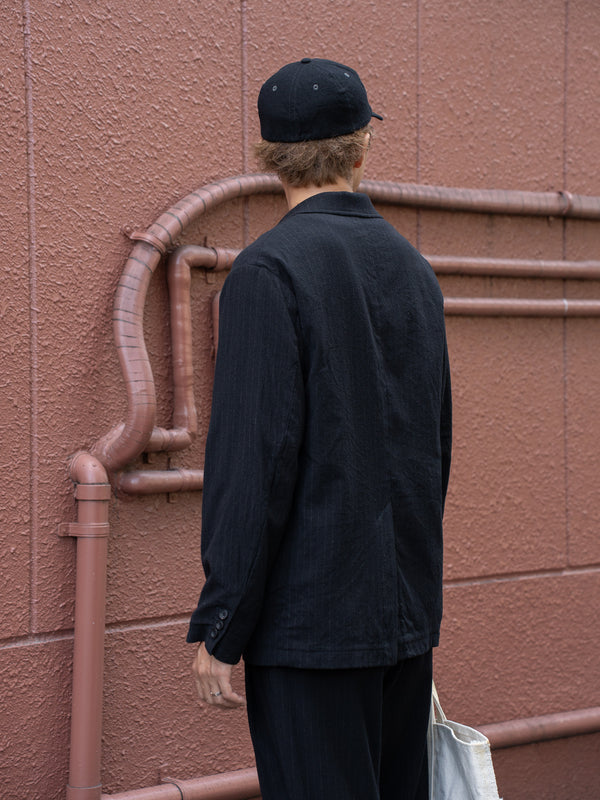 ULTERIOR / WASHED WOOL SILK STRIPE 2B JKT -BLACK-