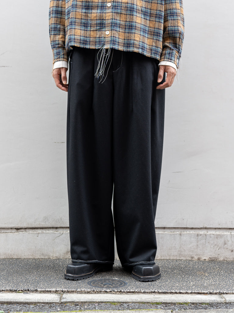 LQUARTET / BISHU WOOL WIDE CEREMONY MC TROUSERS-Black-