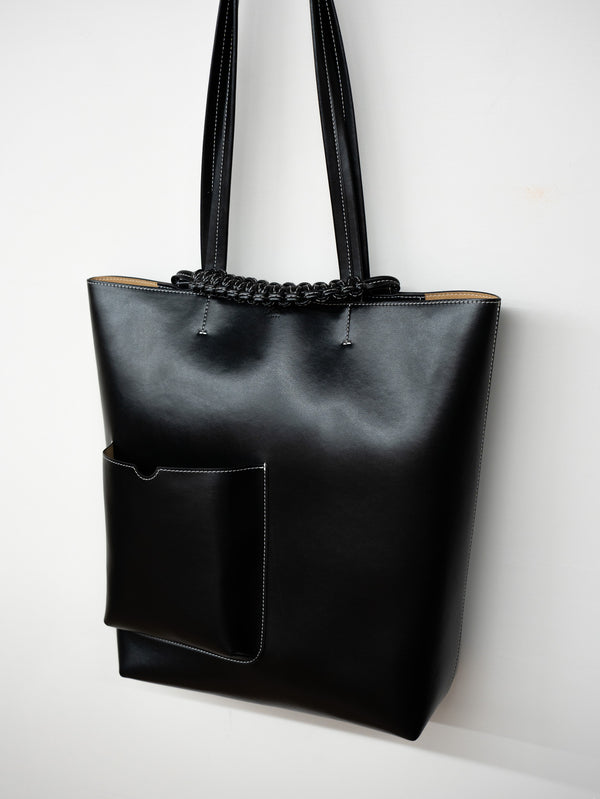 SAGAN Vienna / PAZAR BOOK TOTE BAG GRAPE LEATHER BLACK WITH "WHITE" STITCHING