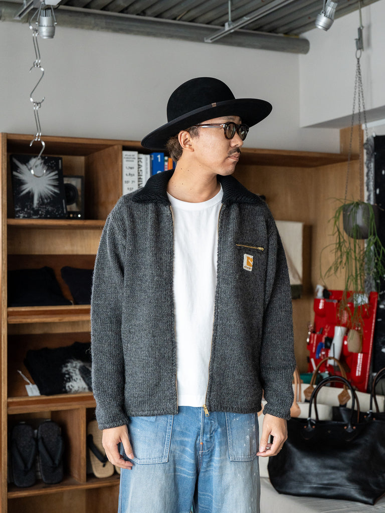 RICE NINE TEN / HAND MADE KNITTING DETROIT JACKET -DARK GRAY-