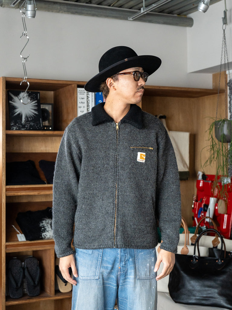 RICE NINE TEN / HAND MADE KNITTING DETROIT JACKET -DARK GRAY-