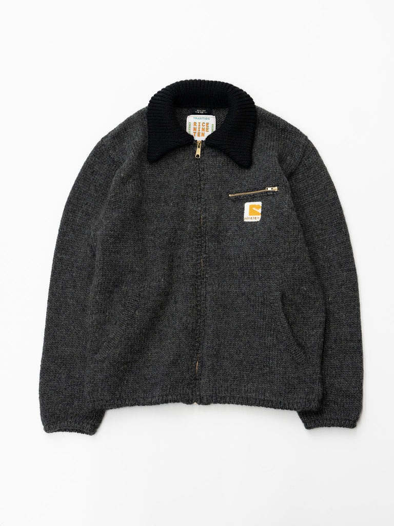 RICE NINE TEN / HAND MADE KNITTING DETROIT JACKET -DARK GRAY-