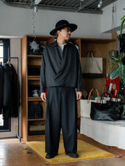 nonnotte / Draping Overlap Shirt -Trace Bird Plaid-