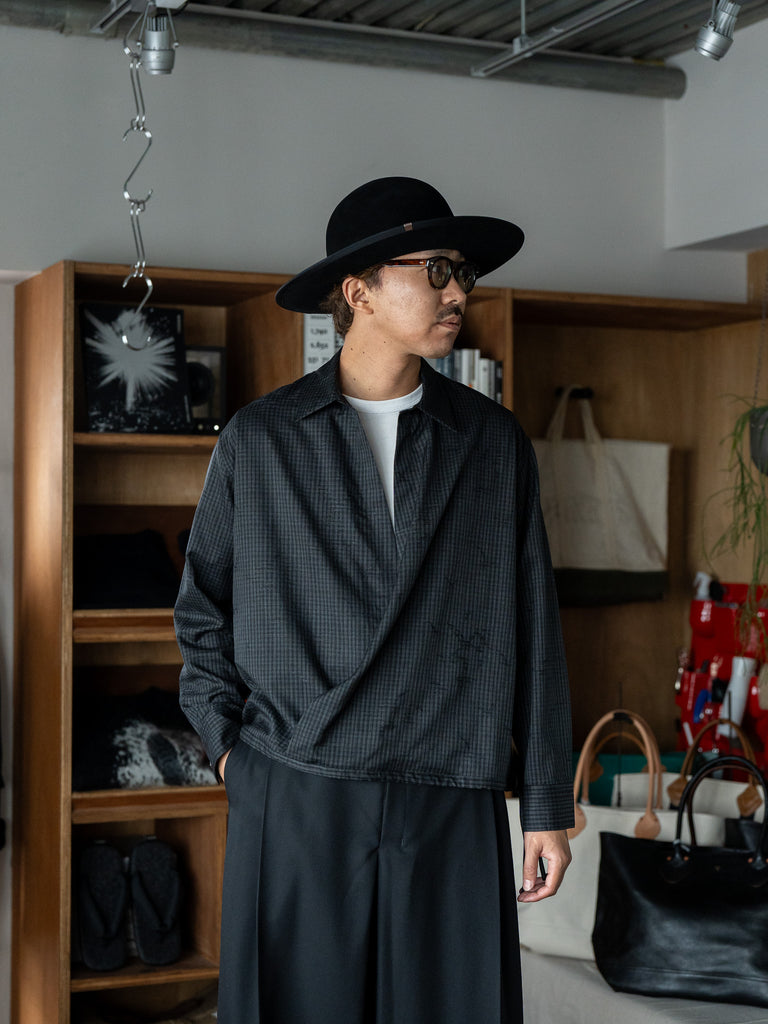 nonnotte / Draping Overlap Shirt -Trace Bird Plaid-
