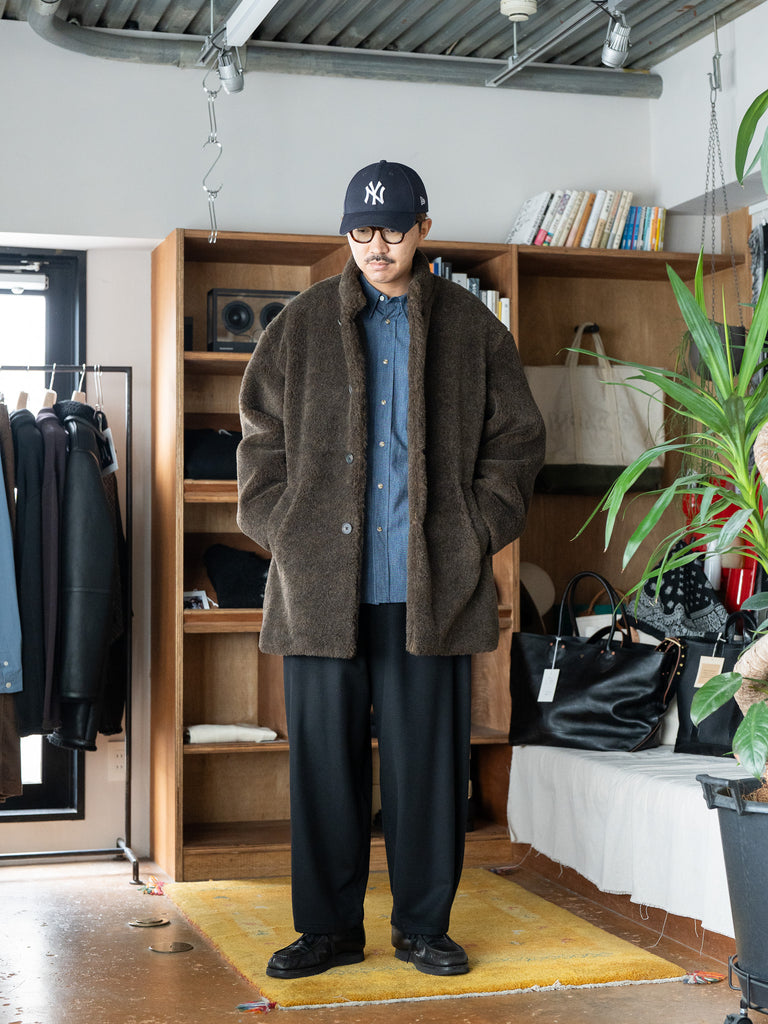 THE DAY / ALPACA WOOL PILE COAT -OLIVE BROWN-