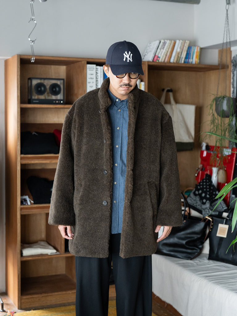 THE DAY / ALPACA WOOL PILE COAT -OLIVE BROWN-