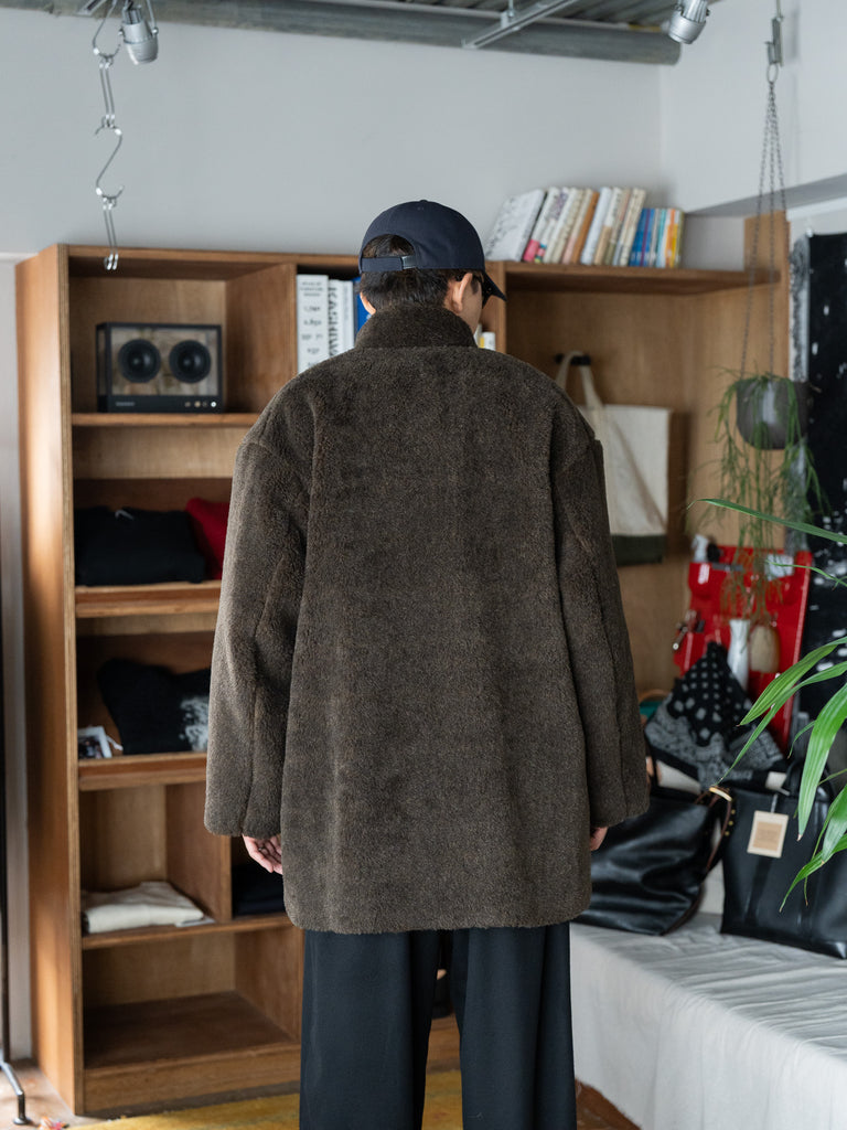THE DAY / ALPACA WOOL PILE COAT -OLIVE BROWN-