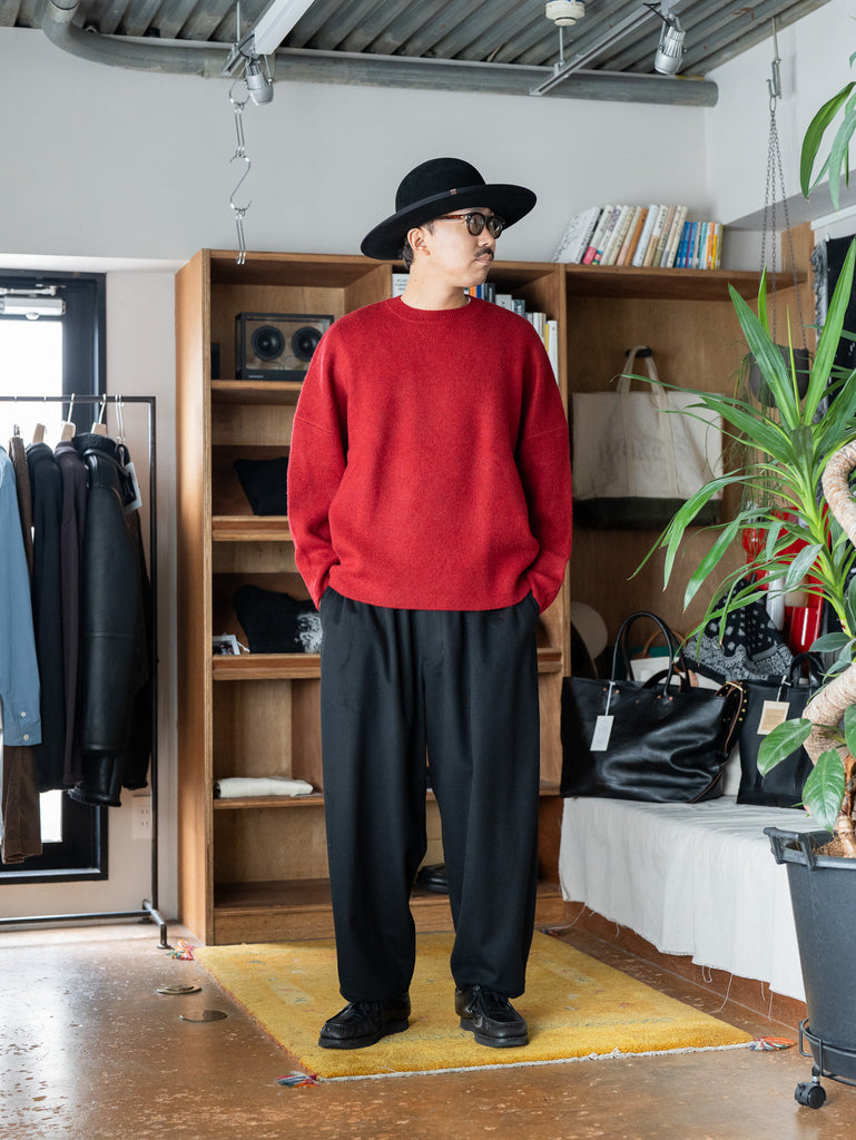 nonnotte / High Count Wool Yak Smooth Knit Draping C/N Pullover -Savvy Red-