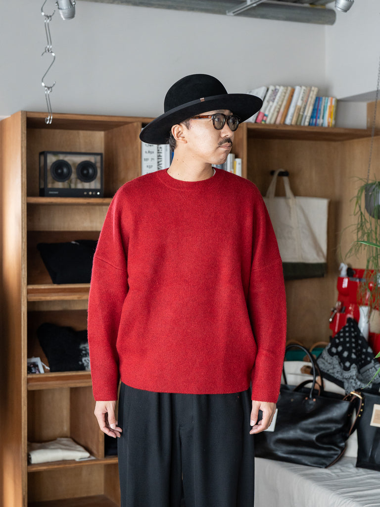 nonnotte / High Count Wool Yak Smooth Knit Draping C/N Pullover -Savvy Red-