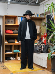 nonnotte /  N Tweed 002 Elastic In-Tuck Wide Tapered Trousers -Smoked Black-