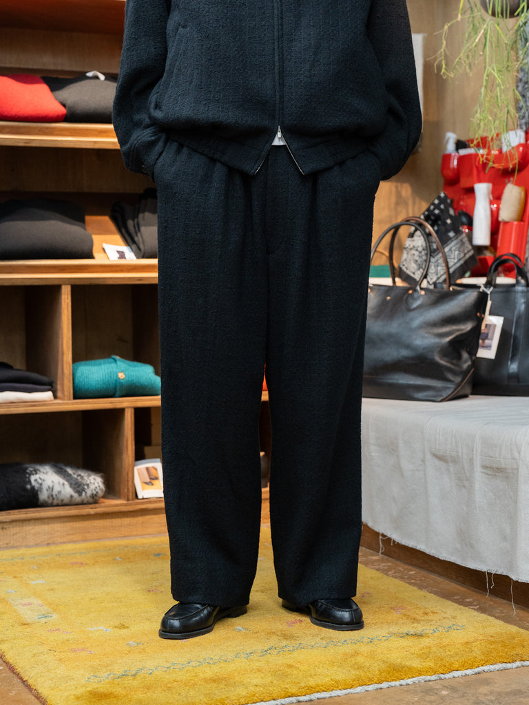 nonnotte /  N Tweed 002 Elastic In-Tuck Wide Tapered Trousers -Smoked Black-
