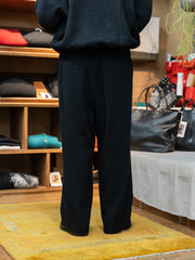 nonnotte /  N Tweed 002 Elastic In-Tuck Wide Tapered Trousers -Smoked Black-