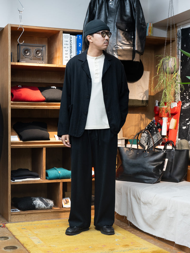 ULTERIOR / WASHED W/S STRIPE DRAWSTRING WIDE PANTS -BLACK-