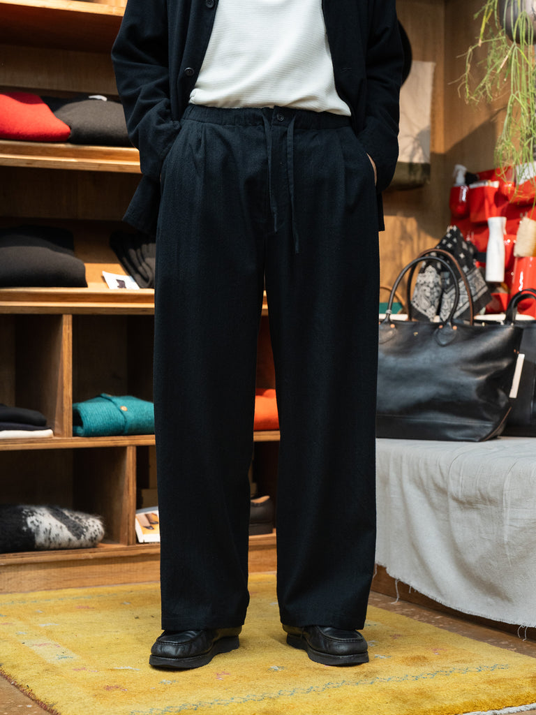 ULTERIOR / WASHED W/S STRIPE DRAWSTRING WIDE PANTS -BLACK-