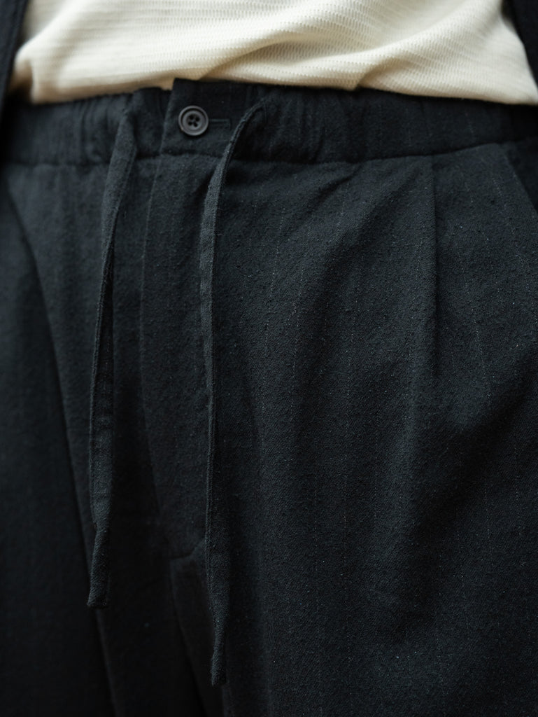 ULTERIOR / WASHED W/S STRIPE DRAWSTRING WIDE PANTS -BLACK-