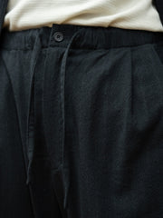 ULTERIOR / WASHED W/S STRIPE DRAWSTRING WIDE PANTS -BLACK-