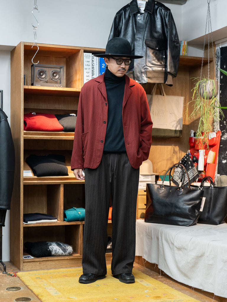 【9/26(土)12時頃発売】 ULTERIOR / WASHED W/S HERRINGBONE DRAWSTRING WIDE PANTS -D.BROWN-