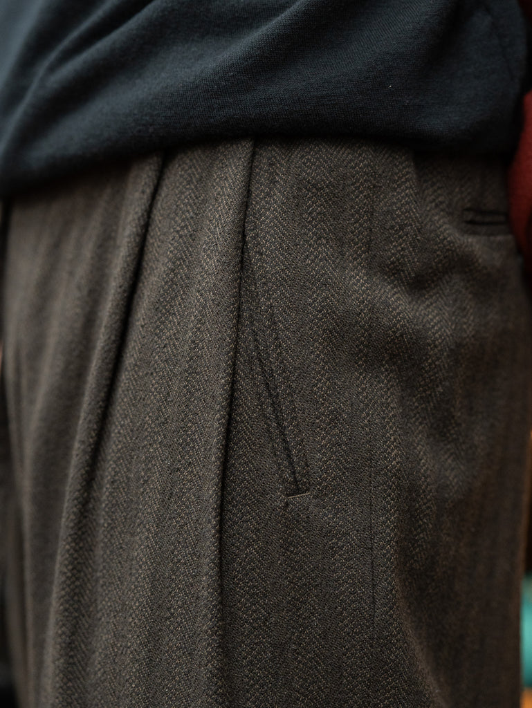 【9/26(土)12時頃発売】 ULTERIOR / WASHED W/S HERRINGBONE DRAWSTRING WIDE PANTS -D.BROWN-