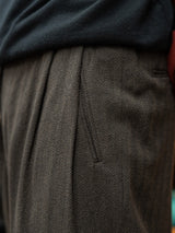 【店頭販売中】ULTERIOR / WASHED W/S HERRINGBONE DRAWSTRING WIDE PANTS -D.BROWN-