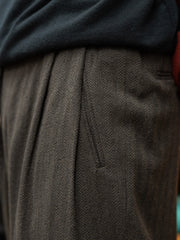 【9/26(土)12時頃発売】 ULTERIOR / WASHED W/S HERRINGBONE DRAWSTRING WIDE PANTS -D.BROWN-