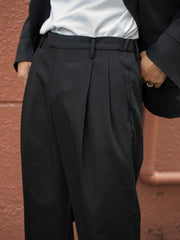 IRENISA / 兩褶寬褲 - 木炭色 -