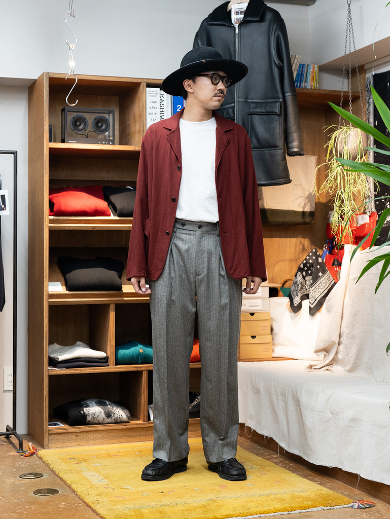 ULTERIOR / W/S HERRINGBONE STRIPE TUCKED TROUSER -TAUPE GREY-