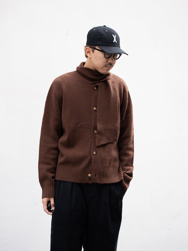 CMMN SWDN / Scarf cardigan -Brown-