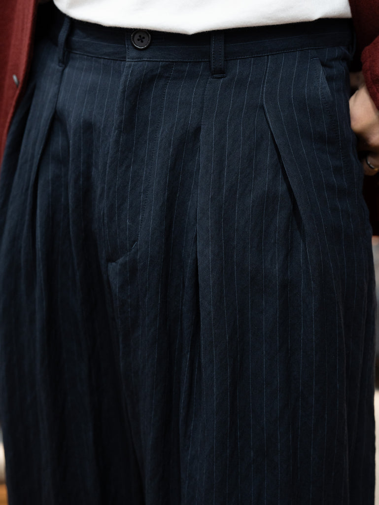 tangenet / Desert wool stripe Bowie Pants -Navy-