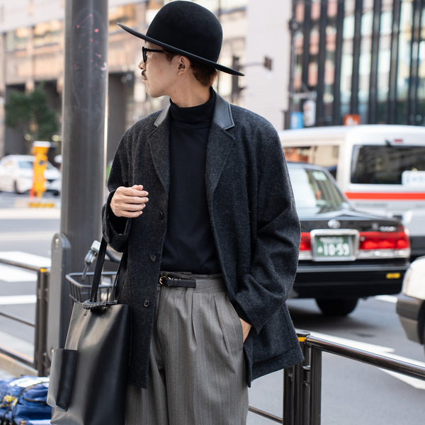 IRENISA / LEATHER-COLLAR JACKET -CHARCOAL GRAY- aIbn公式通販