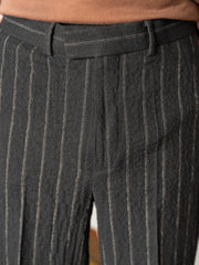 CMMN SWDN / FLAT FRONT RELAXED STRAIGHT TROUSERS -BROWN STRIPE-