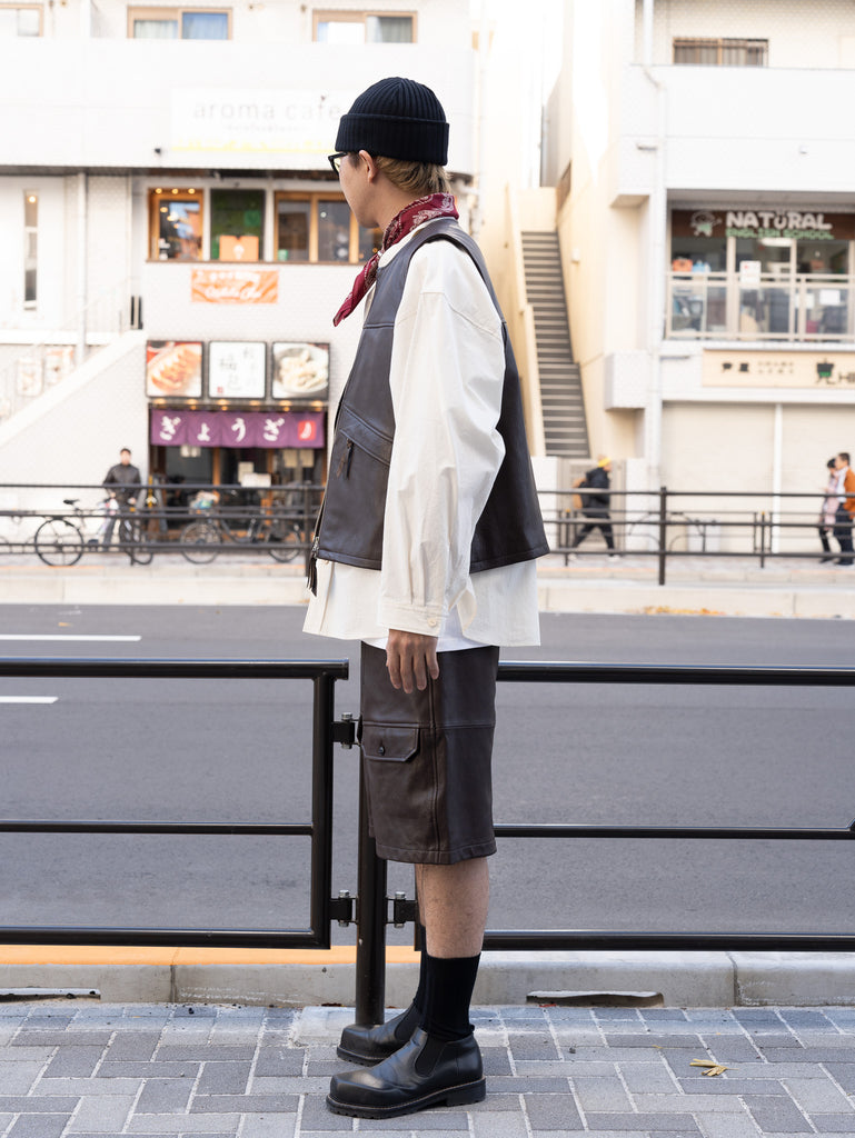 【残り1点】CCU / Leather WORK SHORTS-BROWN-