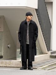 CMMN SWDN / DOUBLE-FACED WOOL CASHMERE ROBE-STYLE COAT -BLACK-