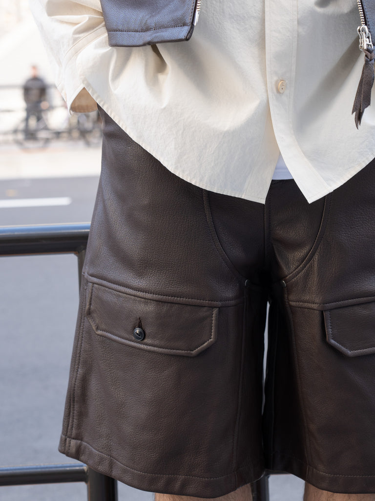 【残り1点】CCU / Leather WORK SHORTS-BROWN-