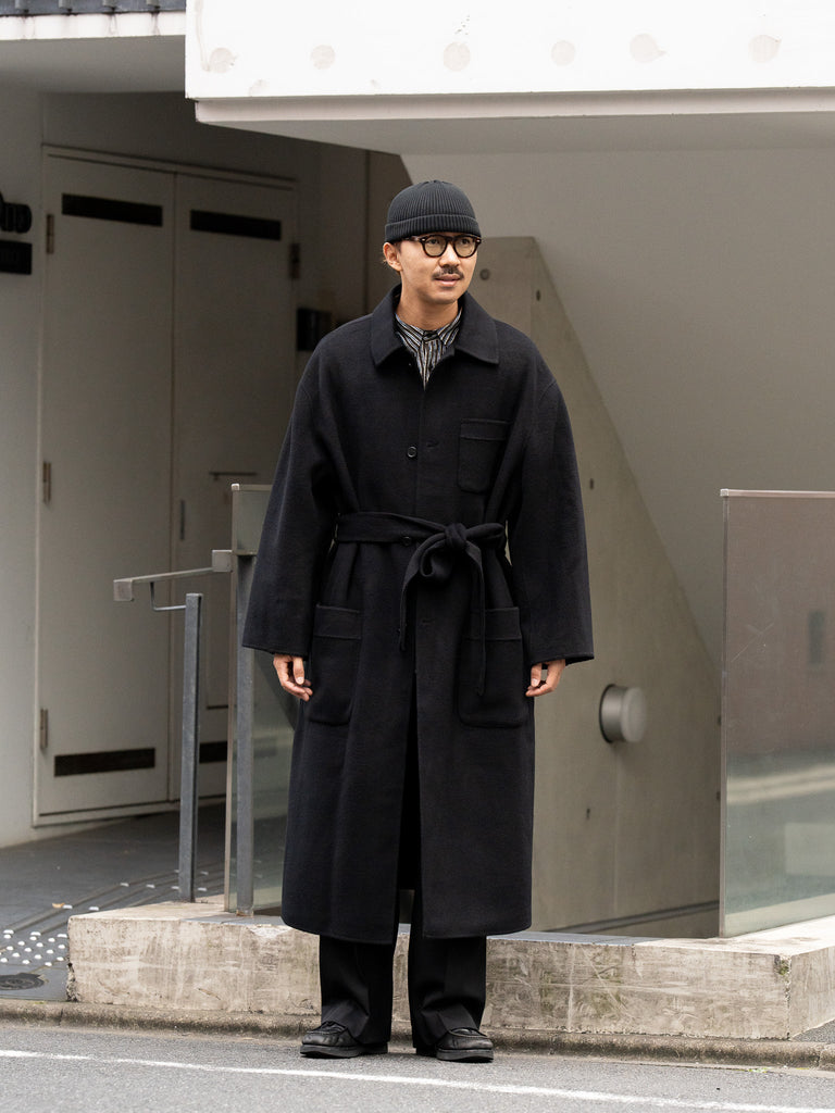 CMMN SWDN / DOUBLE-FACED WOOL CASHMERE ROBE-STYLE COAT -BLACK-