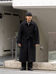CMMN SWDN / DOUBLE-FACED WOOL CASHMERE ROBE-STYLE COAT -BLACK-