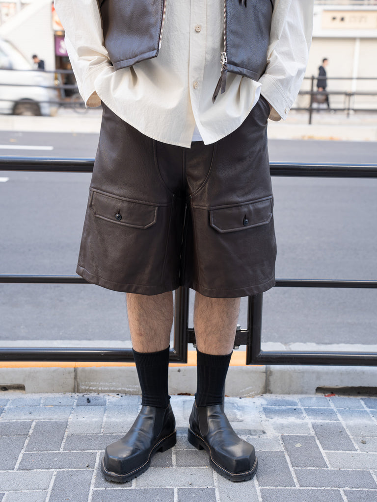 【残り1点】CCU / Leather WORK SHORTS-BROWN-