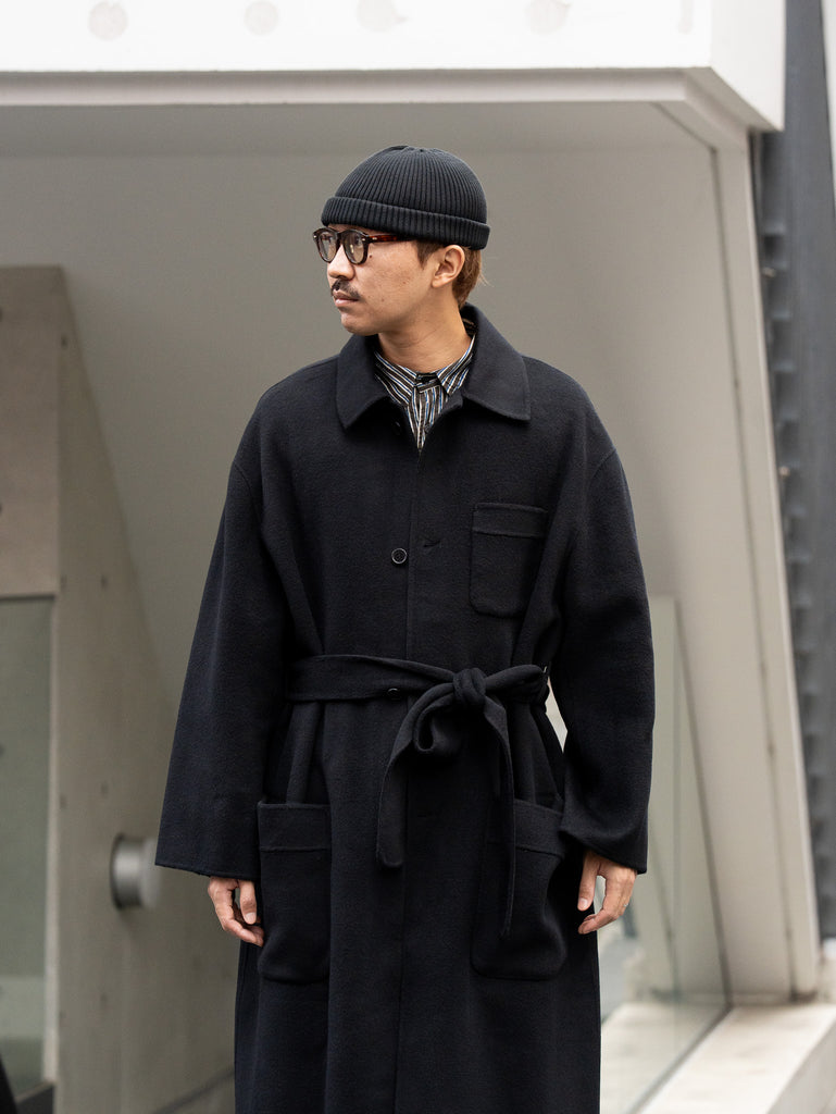 CMMN SWDN / DOUBLE-FACED WOOL CASHMERE ROBE-STYLE COAT -BLACK-