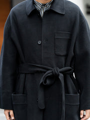 CMMN SWDN / DOUBLE-FACED WOOL CASHMERE ROBE-STYLE COAT -BLACK-