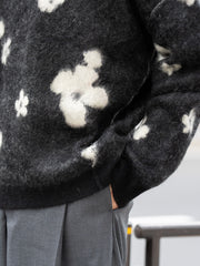 CMMN SWDN / RELAXED FIT MOHAIR JACQUARD SWEATER -BLACK FLORAL-