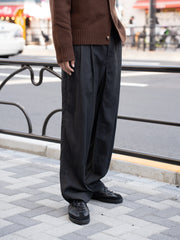 TOHNAI / 細 MOLESKIN 寬褶長褲-黑色-